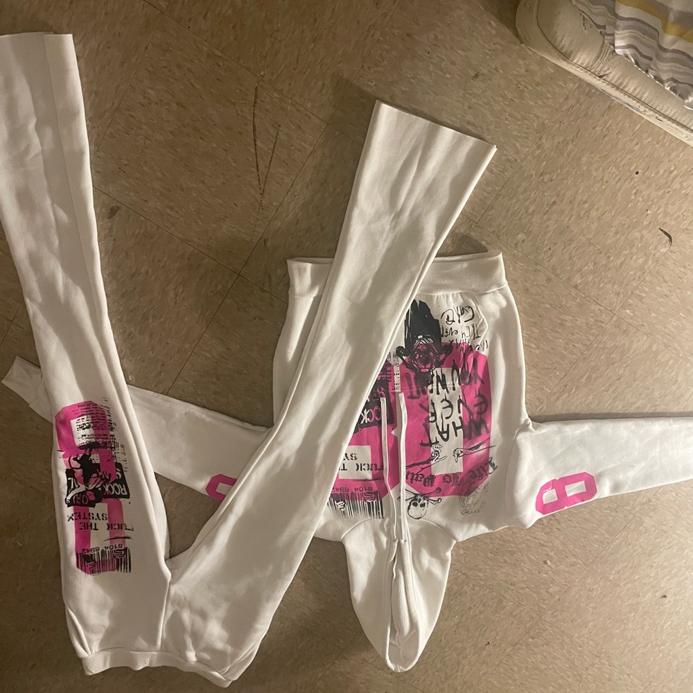 Stylish White and Pink Women's Hoodie Set